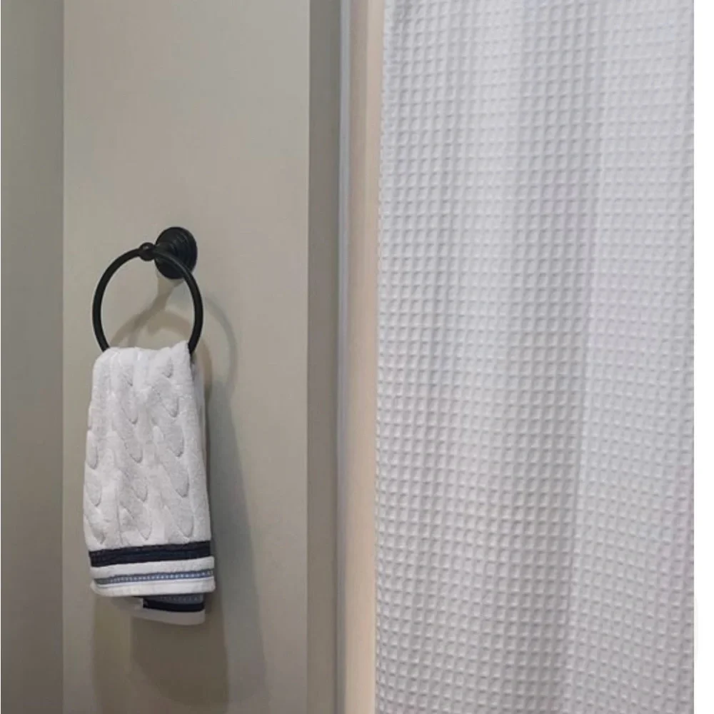 Threshold White Textured Shower Curtain